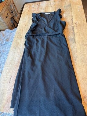 LOFT Black V-Neck Ruffle Midi Dress